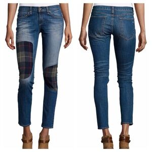 Rag & Bone The Dre Flannel Plaid Patch Jeans Womens Sz 28 Equestrian Cabin